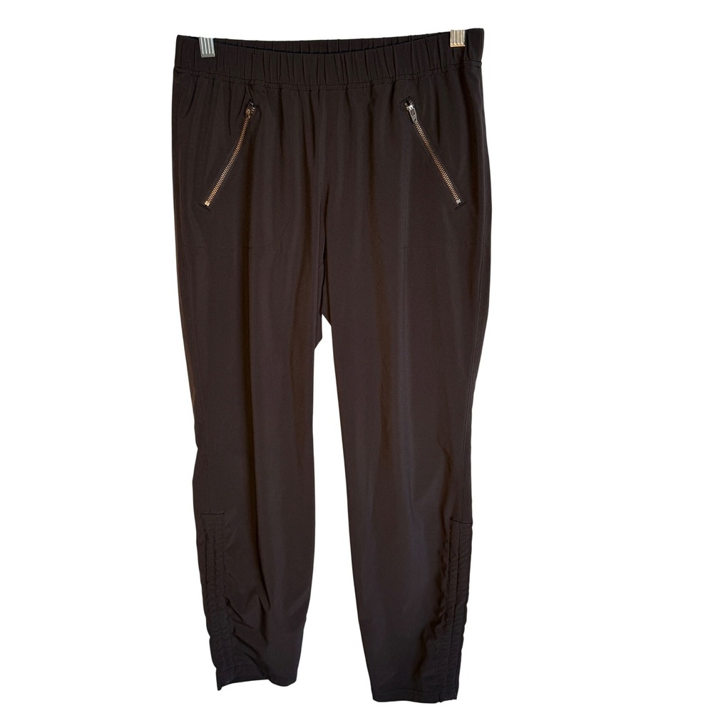 Athleta Womens Black Jogger Pants Size 6 Ruched Ankle Gold Zip Active Athleisure